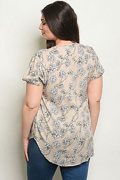 Plus Size Short Sleeve Round Neckline Floral Tunic Blouse - Pack of 6 Pieces