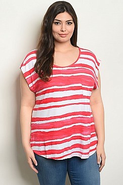 Plus Size Short Sleeve Round Neckline Striped Tee - Pack of 6 Pieces