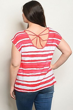 Plus Size Short Sleeve Round Neckline Striped Tee - Pack of 6 Pieces