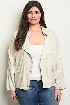 Plus Size Long Sleeve Linen Blend Utility Jacket - Pack of 6 Pieces