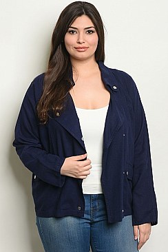 Plus Size Long Sleeve Linen Blend Utility Jacket - Pack of 6 Pieces