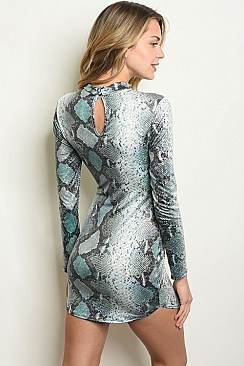 Long Sleeve Mock Neck Snake Print Bodycon Dress - Pack of 6 Pieces