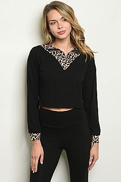 Long Sleeve Zipper Detail Leopard Top - Pack of 6 Pieces