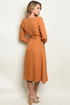 Long Sleeve Full Button Midi Dress - Pack of 6 Pieces