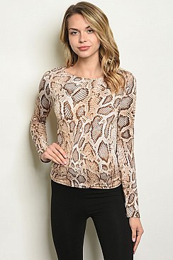 Long Sleeve High Neck Snake Print Top - Pack of 6 Pieces