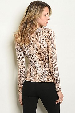 Long Sleeve High Neck Snake Print Top - Pack of 6 Pieces