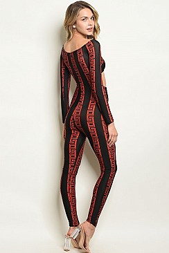 Cut Out Detail Black Red Print Jumpsuit - Pack of 6 Pieces