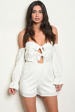 Long Sleeve Off the Shoulder Knotted Front Romper - Pack of 6 Pieces