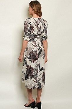 3/4 Sleeves Front Tie Printed Midi Dress - Pack of 6 Pieces