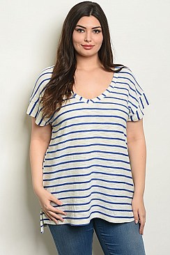 Plus Size Short Sleeve Scoop Neck Striped Tunic Top - Pack of 6 Pieces