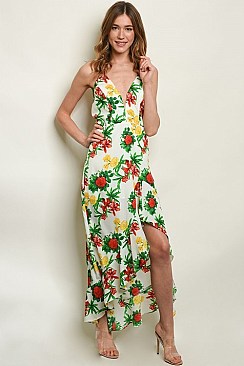 Sleeveless V-neck Floral Print Maxi Dress - Pack of 6 Pieces