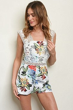 Sleeveless Laced Floral Print Romper -  Pack of 6 Pieces