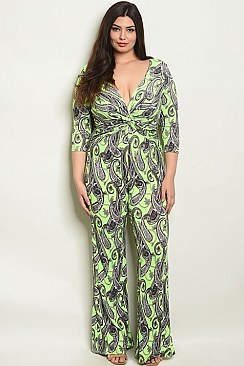 Plus Size 3/4 Sleeve V-neck Printed Jumpsuit - Pack of 6 Pieces