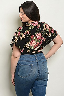 Plus Size Short Sleeve Tie Waist Floral Top - Pack of 6 Pieces