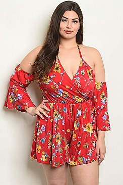 Plus Size Drop Sleeves V-Neck Open Back Romper - Pack of 6 Pieces