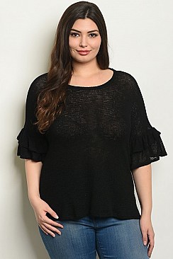 Plus Size Short Ruffled Sleeve Scoop Neck Tunic Top - Pack of 6 Pieces