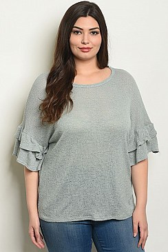 Plus Size Short Ruffled Sleeve Scoop Neck Tunic Top - Pack of 6 Pieces