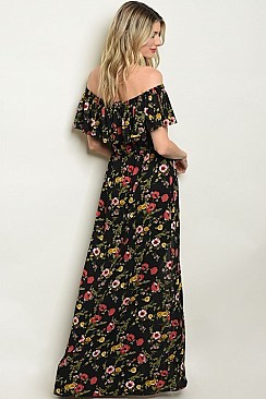 Floral Print Off the Shoulder Ruffle Sheath Jumpsuit - Pack of 6 Pieces