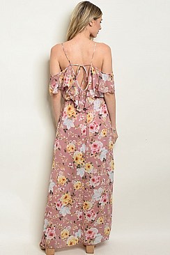 Drop Shoulder Tie-Back Ruffled Floral Maxi Dress - Pack of 6 Pieces