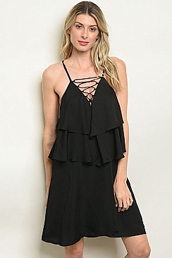 Sleeveless Lace up Detail Ruffled Tunic Dress - Pack of 6 Pieces