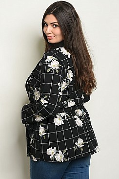 Plus Size Long Sleeves 2Tone Check Floral Jacket - Pack of 6 Pieces