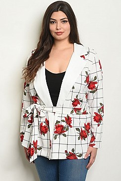 Plus Size Long Sleeves 2Tone Check Floral Jacket - Pack of 6 Pieces