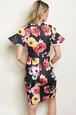 Short Ruffled Sleeve High Neck Floral Dress - Pack of 6 Pieces