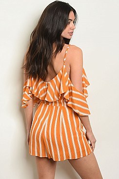 Drop Shoulder Ruffled Striped Romper - Pack of 6 Pieces
