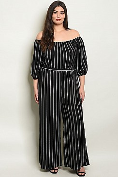 PLUS SIZE OFF SHOULDER STRIPES JUMPSUIT - Pack of  8 Pieces