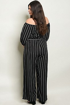 PLUS SIZE OFF SHOULDER STRIPES JUMPSUIT - Pack of  8 Pieces