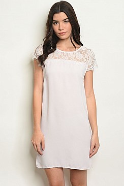 Short Cap Sleeve Round Neckline Lace Detail Tunic Dress - Pack of 6 Pieces