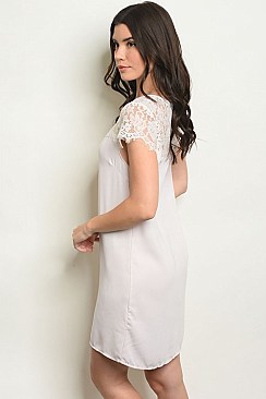 Short Cap Sleeve Round Neckline Lace Detail Tunic Dress - Pack of 6 Pieces