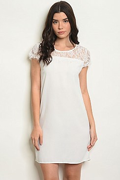 Short Cap Sleeve Round Neckline Lace Detail Tunic Dress - Pack of 6 Pieces