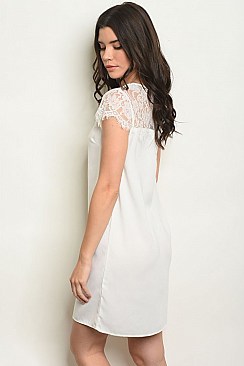 Short Cap Sleeve Round Neckline Lace Detail Tunic Dress - Pack of 6 Pieces