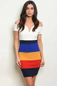 Short Sleeve Off The Shoulder Colorblock Dress - Pack of 6 Pieces