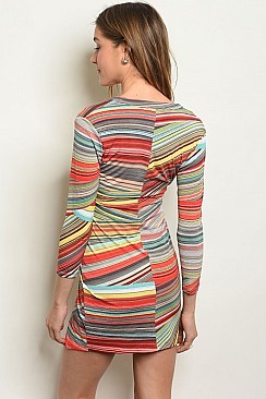 Long Sleeve V-neck Multi Colored Dress - Pack of 6 Pieces