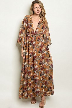 Deep V-neck Long Sleeves Flowing Maxi Dress - Pack of 6 Pieces