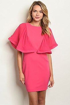 Short Ruffled Sleeve FUCHSIA DRESS - Pack of 6 Pieces