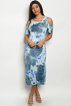 BLUE TYE DYE DRESS Midi Dress - Pack of 5 Pieces