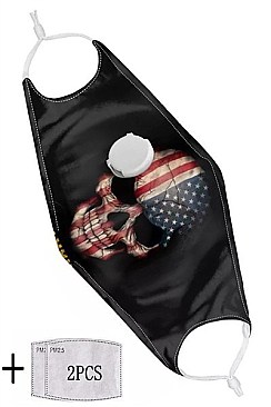 SKULL & AMERICAN FLAG RESPIRATOR MASK WITH FILTER POCKET