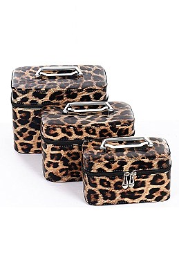 3-in-1 Leopard Printed Cosmetic Case