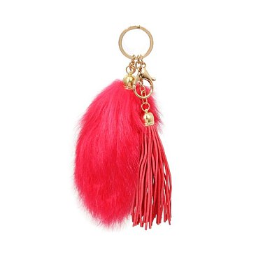 Faux Fur Tail and Suede Tassel Bag Charm Keychain