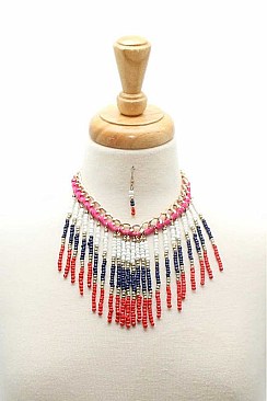 FASHION BEAD DROPS STATEMENT NECKLACE AND EARRING SET JYCPNE-0294