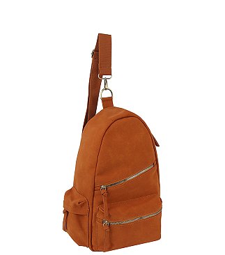 Faux Suede Sling Bag Backpack