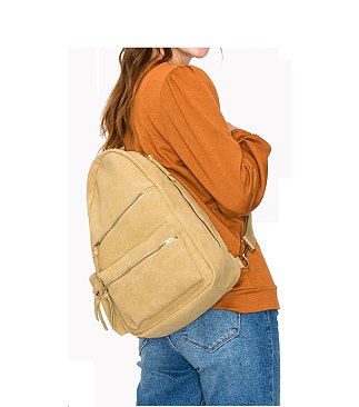 Faux Suede Sling Bag Backpack
