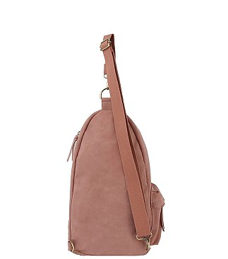 Faux Suede Sling Bag Backpack