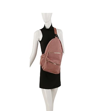 Faux Suede Sling Bag Backpack