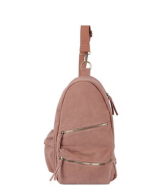 Faux Suede Sling Bag Backpack