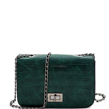 Small Crocodile Print Tun-lock Accent Boxy Cross Body