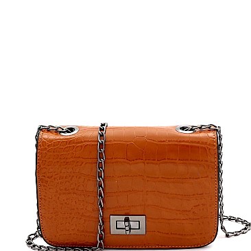 Small Crocodile Print Tun-lock Accent Boxy Cross Body
